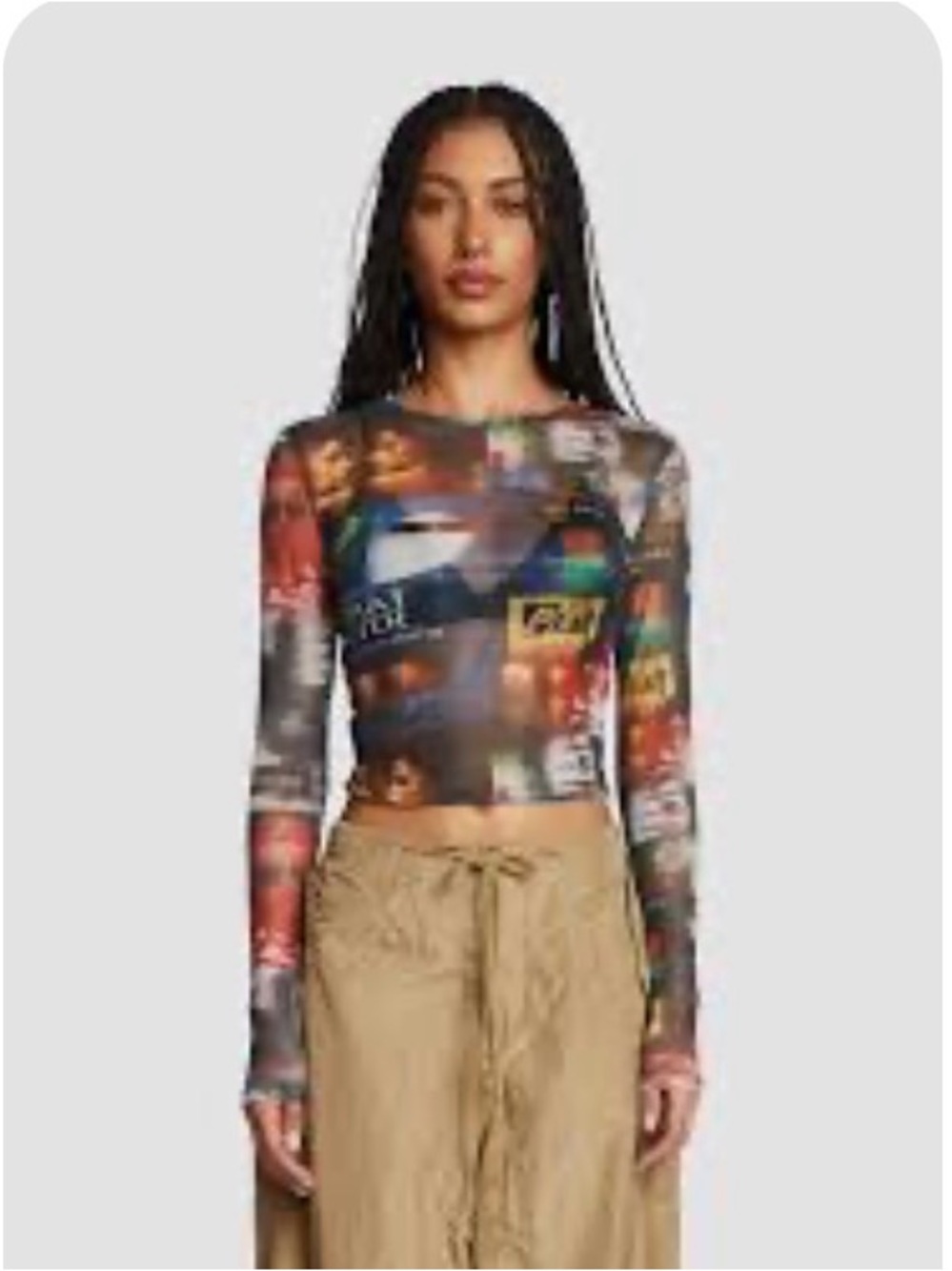 Edikted Multicolor Graphic Mesh Long-Sleeve Crop Top